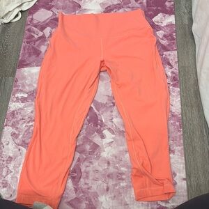 lululemon athletica Pink Leggings with Capri Length and Ruched Detail